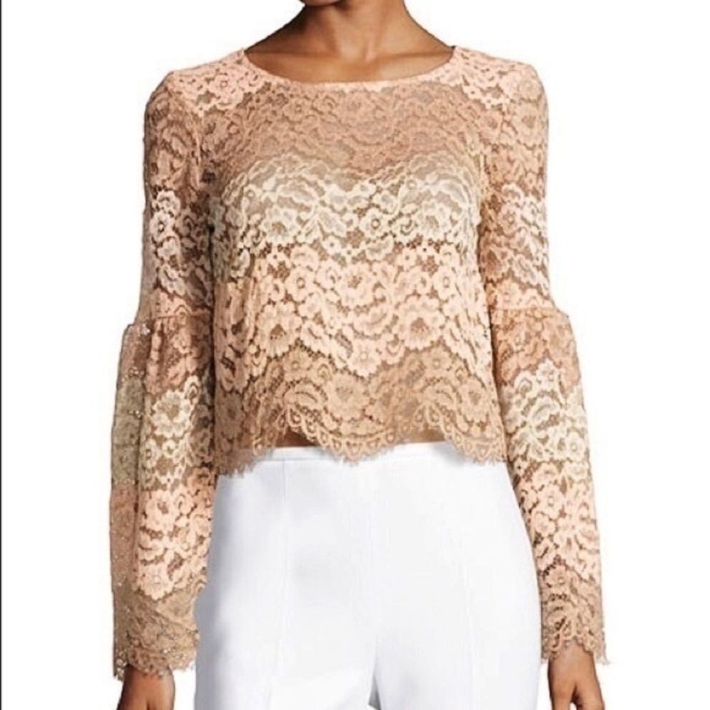 WAYF • Time Stops Lace Tiered Tan and Cream Blouse
